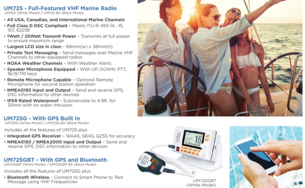Radio Marino Uniden GPS y Bluetooth c/Antena Vhf Fibra y Base - Combo Completo