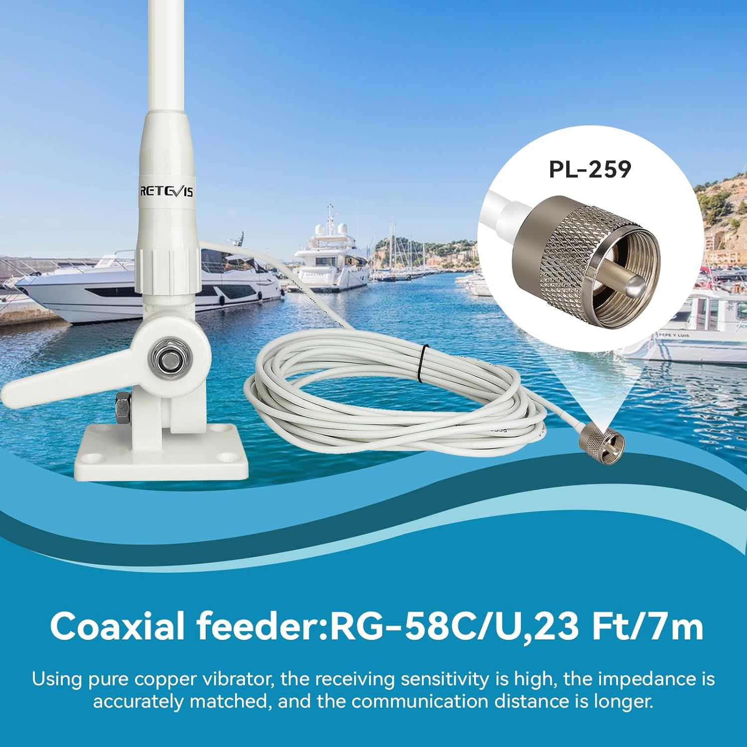 Radio Marino Uniden GPS y Bluetooth c/Antena Vhf Fibra y Base - Combo Completo